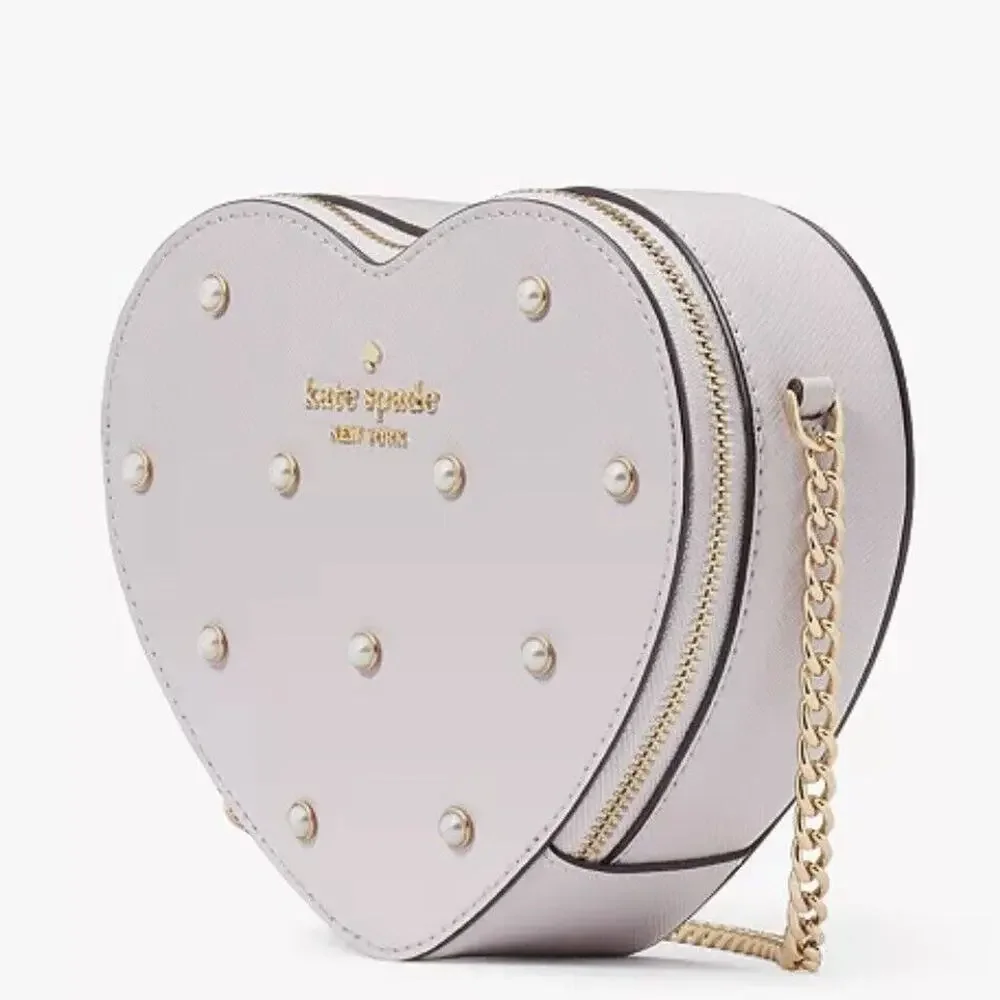 Kate Spade Love Shack Mini Heart Crossbody Lilac Moonlight Pink With Pearls